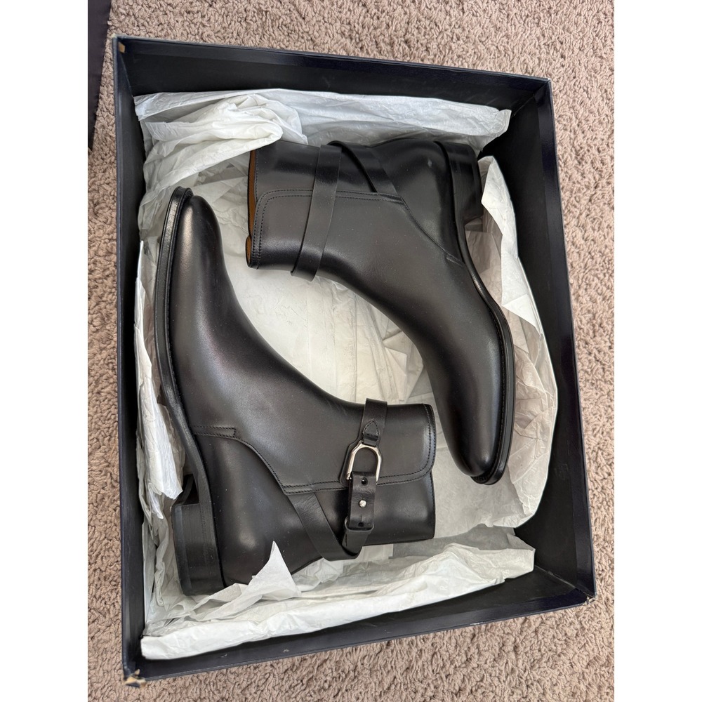 Ralph Lauren Purple Label Halton Black Burnished Calf Leather Ankle Boots 39.5B - Picture 4 of 7